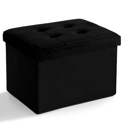 Storage Ottoman Folding Foot Stool Velvet Foot Rest with Padded Modern Ottoman with Storage for Living Room Puppy Step Stool 17x13x13in(Black)