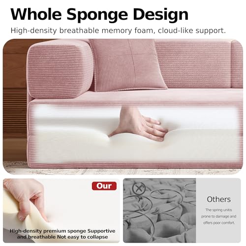 78.8'' Sleeper Couch Bed for Livingroom,Convertible Modular Sofa with Armrest Pillow,Modular Foldable Corduroy Couches in a Box,No Assembly (Pink)