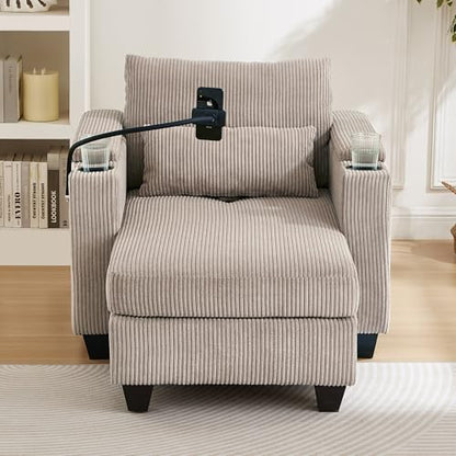 Modern 37.4" Upholstered Indoor Chaise Lounge with USB Ports, view 5