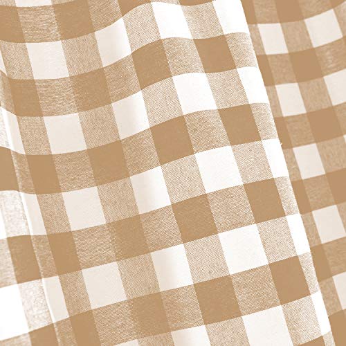 Room Darkening Window Valance, 58W x 14L Inches Top Rod Pocket Checkered Gingham Curtain Valance Scarf, Modern Farmhouse Window Curtain Valance Classic Buffalo Checked Plaid, Taupe