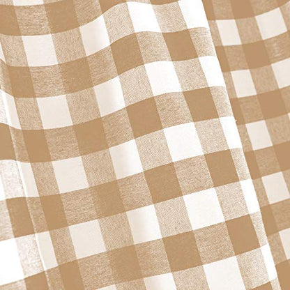 Room Darkening Window Valance, 58W x 14L Inches Top Rod Pocket Checkered Gingham Curtain Valance Scarf, Modern Farmhouse Window Curtain Valance Classic Buffalo Checked Plaid, Taupe
