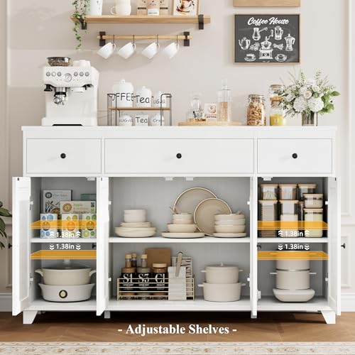 55" Kitchen Buffet Cabinet with Storage, Sideboard with Drawer, White, view 7