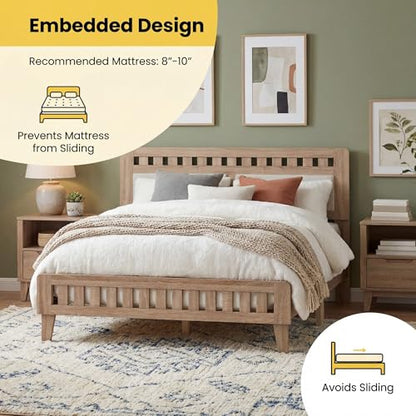 Queen Wood Bed Frame with Upholstered Headboard, view 8