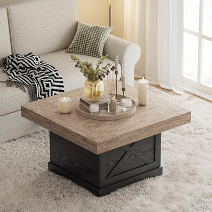 31.5 in Rustic Coffee Table for Living Room with X-Design, Square | Farmhouse Center Table, Wooden Pedestal, Small Space, Home Office Tea Accent Table for Apartment, Easy Assembly, Dark Oak
