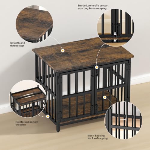 Dog Crate Furniture,31.5" Wooden Dog Kennel with Double Doors, view 4