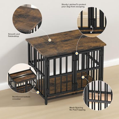 Dog Crate Furniture,31.5" Wooden Dog Kennel with Double Doors, view 4