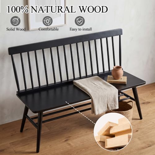 Entryway Bench, Black Dining Bench with Spindle Back, view 4