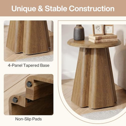 Round End Table with Fluted Pedestal Base | 23.6" Wooden Side Table, Sturdy Modern Accent Table for Living Room, Small Spaces, Bedroom