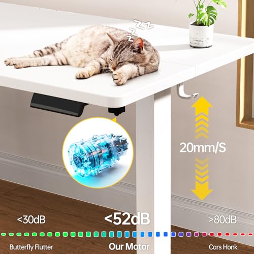 63×27.6 Inch Large Electric Standing Desk, Gaming Table, White, view 7