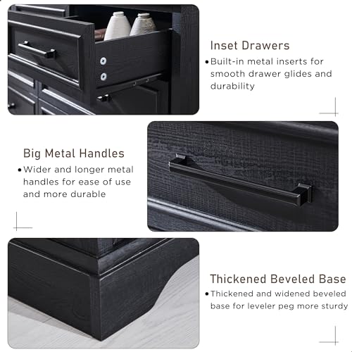 7 Drawer Dresser, 52" Wide Farmhouse Chest for Bedroom, Black, view 6