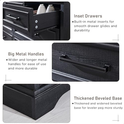 7 Drawer Dresser, 52" Wide Farmhouse Chest for Bedroom, Black, view 6