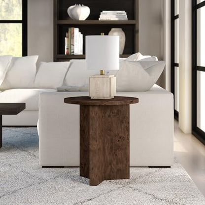 20" Round Side Table, Nightstand, End Table, Walnut Burl | Scandinavian-inspired round end table with an X-base and clean lines for living rooms, offices, or bedrooms