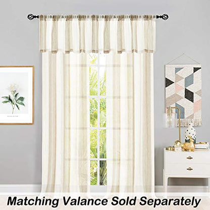 Beige and White Stripe Sheer Curtains Boucle Linen Farmhouse Rustic Window Curtain Panel Yarn Dyed Woven 84 Inches Long for Living Room Bedroom with Rod Pocket, 40" W x 84" L (Pack of 2)