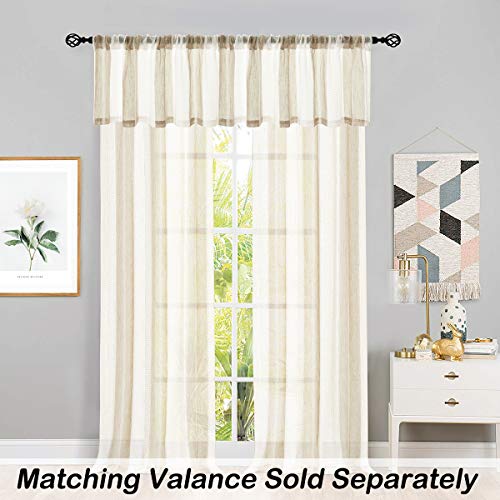 Beige and White Stripe Sheer Curtains Boucle Linen Farmhouse Rustic Window