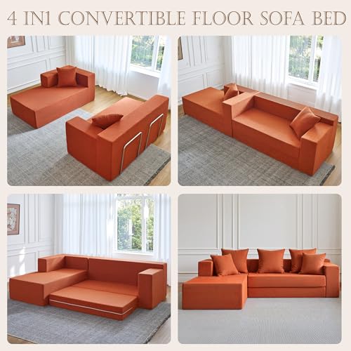 106" Modular Sectional Sofa, Modern Cloud Couch with L-Shape Chaise, Upholstered Boneless Couches with Deep Seat, Comfy Corduroy Sofa for Living Room Bedroom, No Assembly (Orange)