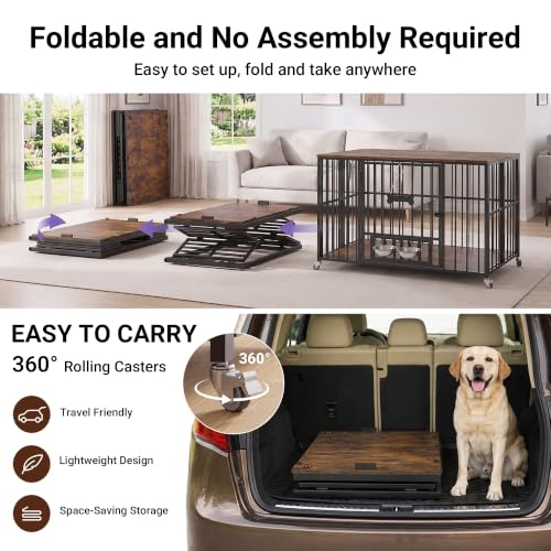43” Foldable Dog Crate Furniture, Dog Kennel for Large Dogs, XL, view 3