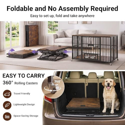 43” Foldable Dog Crate Furniture, Dog Kennel for Large Dogs, XL, view 3