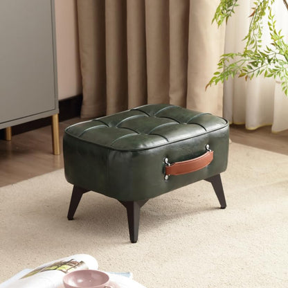 Vintage Style Faux Leather Ottoman Footstool - Wooden Frame, Upholstered Interior, Multi-Use Footrest for Living Room, Entryway, Office (Green Black)