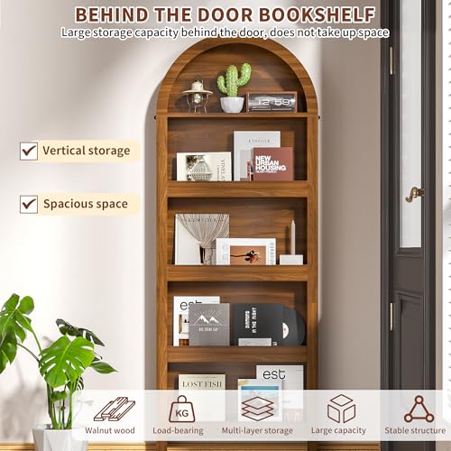 Behind The Door Bookshelf, Arched Narrow Bookshelf, Walnut, view 5