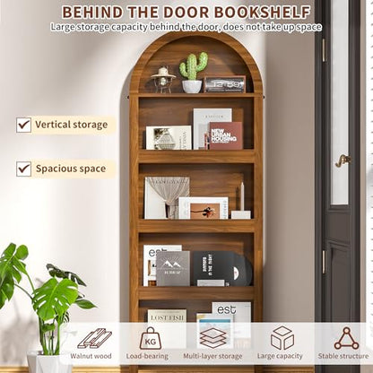 Behind The Door Bookshelf, Arched Narrow Bookshelf, Walnut, view 5