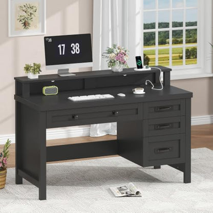 47" Farmhouse Computer Desk with Drawers & Outlets for Home Office, Bedroom, view 4