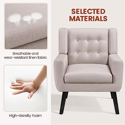 Yaheetech Accent Chairs Set of 2, Living Room Chairs Set, Beige Sofa Chairs, Linen Fabric Reading Chair, Modern Accent Chair for Bedroom Office Reading Nook, Beige