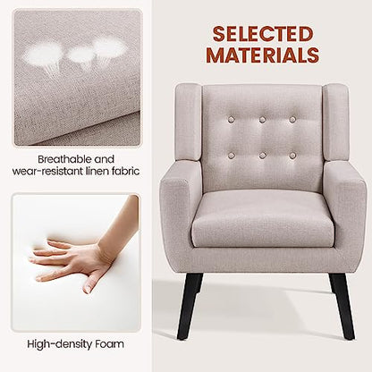 Yaheetech Accent Chairs Set of 2, Living Room Chairs Set, Beige Sofa Chairs, Linen Fabric Reading Chair, Modern Accent Chair for Bedroom Office Reading Nook, Beige
