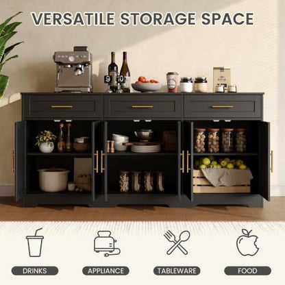 71” Large Sideboard Buffet Cabinet with Storage, Classic Black, view 5