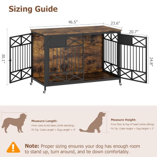 47" XXL Dog Crate Furniture with Wheels, view 3