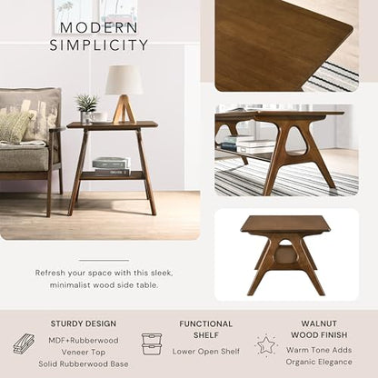 Arona Mid-Century Modern Wood Shelf End Table, Walnut Finish