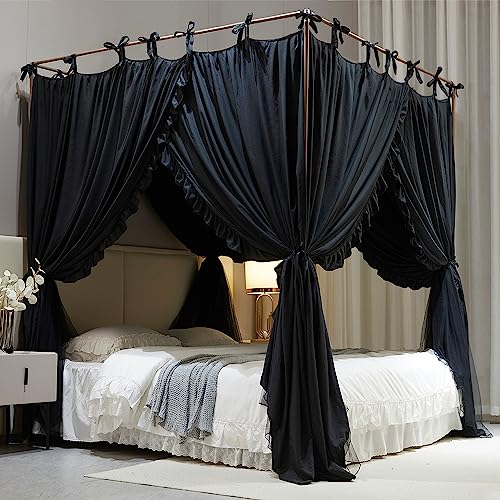 4 Corners Post Princess Curtain Bed Canopy Double Layer Cozy Mosquito Net Mesh, view 5