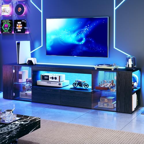 75 inch TV Stand, Entertainment Center with LED Light, view 2