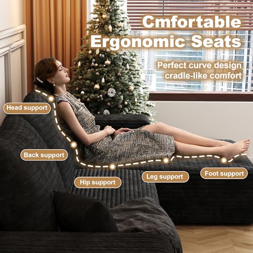 AUGOP 108" Sectional Couches for Living Room Modern Modular Sofa with L-Shape Couchs Upholstered Boneless Couch Deep Seat Sectional Couch with Chaise (Black, Right Facing Chaise+2Seaters)
