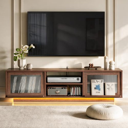 70 Inch TV Stand with Storage for Living Room, Walnut, view 2