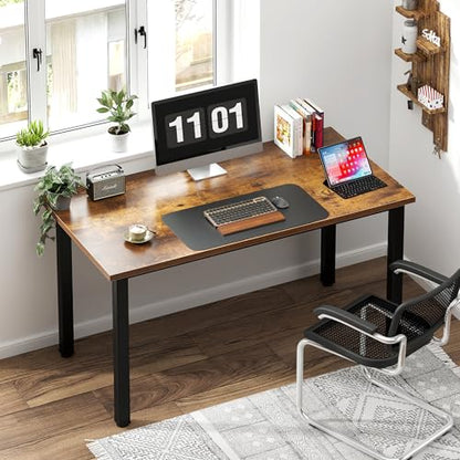 47 inch Computer Desk, Rustic Top, Black Metal Frame, Modern Simple, view 3