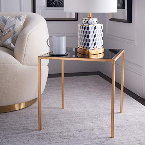 SAFAVIEH Home Collection Kiley Gold Leaf/ Black Glass Mirror Top Square Side End Accent Table