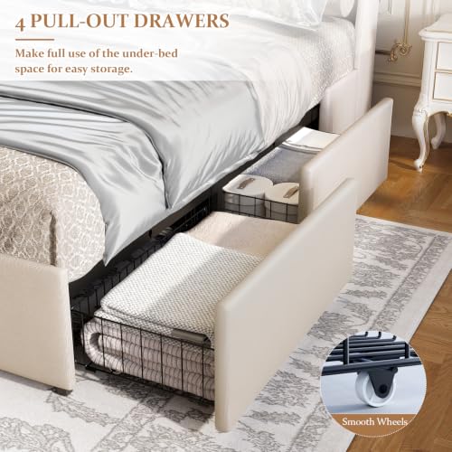 koorlian Queen Size Bed Frame with 51'' Tall Headboard and 4 Storage Drawer, view 6