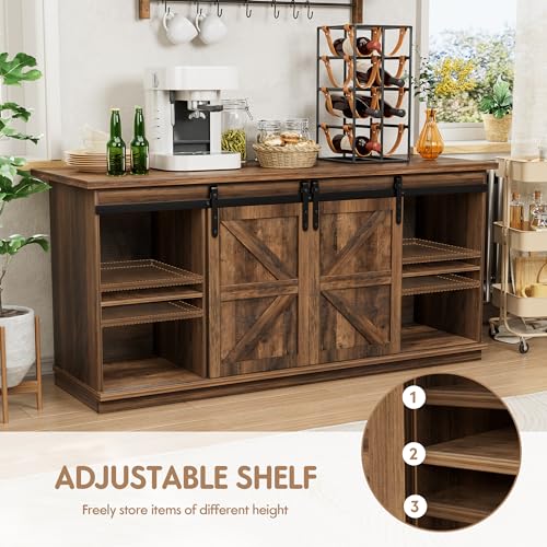 Farmhouse Sideboard Buffet Cabinet, Coffee Bar Storage with Sliding Barn Doors, view 6