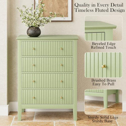 Night Stand, Fluted 4 Drawer Wide Farmhouse Nightstand with Gold Handle, view 7
