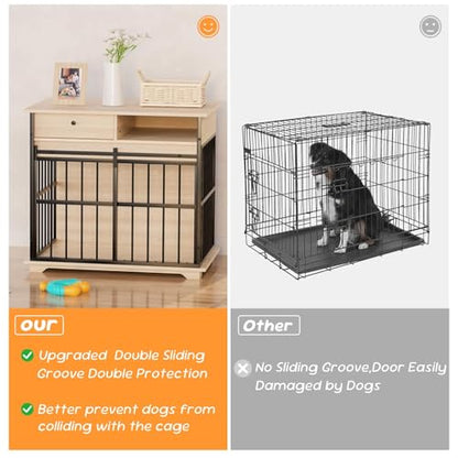 35.5" Dog Crate Furniture, Dog Kennel Indoor with Wheels for Medium Small Dogs, view 4