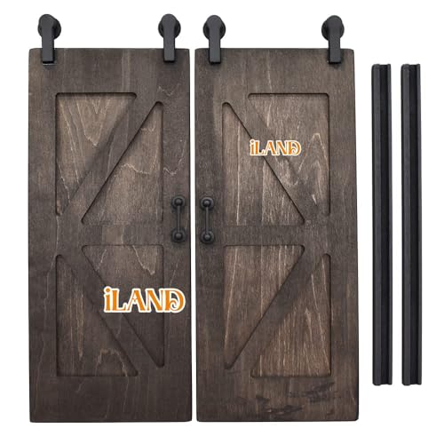 Dollhouse Door on 1/12 Scale, Wooden Double Sliding Mini Doors w/Metal Rods, Realistic Miniature Building Supplies, Miniature Decor of Dollhouse Furniture and Doll House Accessories