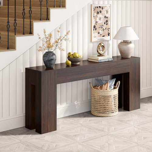 Extra Long Sofa Console Table for Entryway Living Room, 79-Inch Farmhouse Wood Behind Couch Table, Rectangular Accent Console with Wooden Double Base for Hallway Foyer Entrance, Walnut Brown