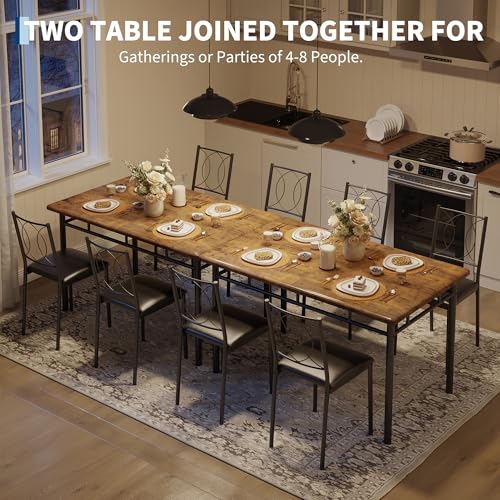 Dining Table Set for 4, Small Kitchen Table with Upholstered Chairs, Farmhouse Wood Dining Table Chairs for Kitchen Room, Small Spaces, Apartment, Brown