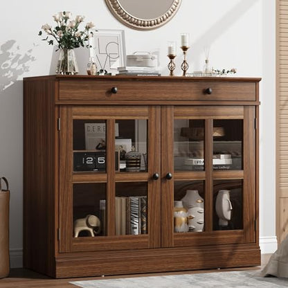 Modern 35.4" Sideboard Buffet Cabinet with Glass Door, Walnut, view 3