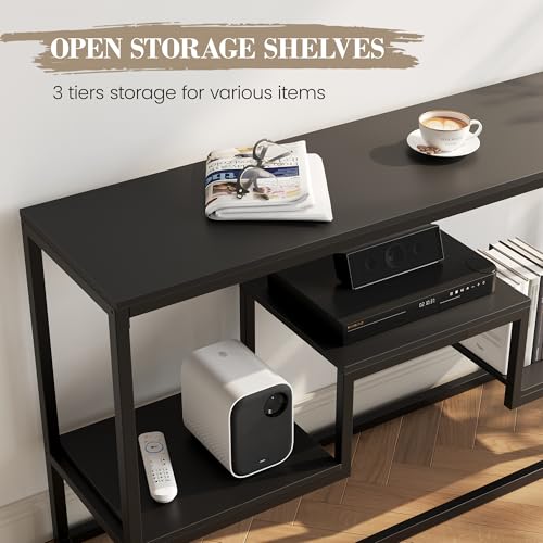 55 Inch Tall TV Stand for TVs up to 65 Inch, TV Console Table with 3-Tier Open Storage Shelves, Modern Industrial Entertainment Center for Living Room, Bedroom, Black