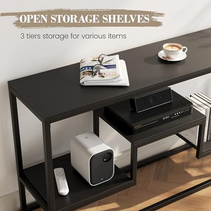 55 Inch Tall TV Stand for TVs up to 65 Inch, TV Console Table with 3-Tier Open Storage Shelves, Modern Industrial Entertainment Center for Living Room, Bedroom, Black