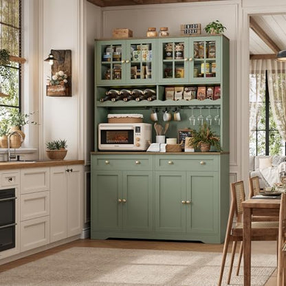 75"H Kitchen Pantry Storage Cabinet, Kitchen Hutch Cabinet, Green, view 6