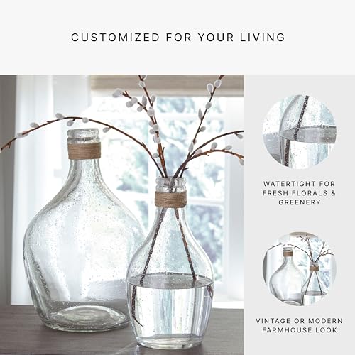 Signature Design by Ashley Marcin Modern Glass 2 Peiece Bottle Neck Vase Set, Clear