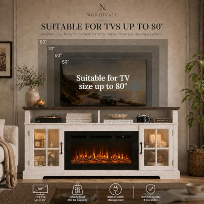 70" Fireplace TV Stand, Modern Entertainment Center for TVs Up to 80”, view 6