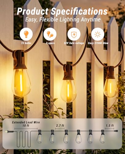 200FT LED Outdoor String Lights with Remote, view 7